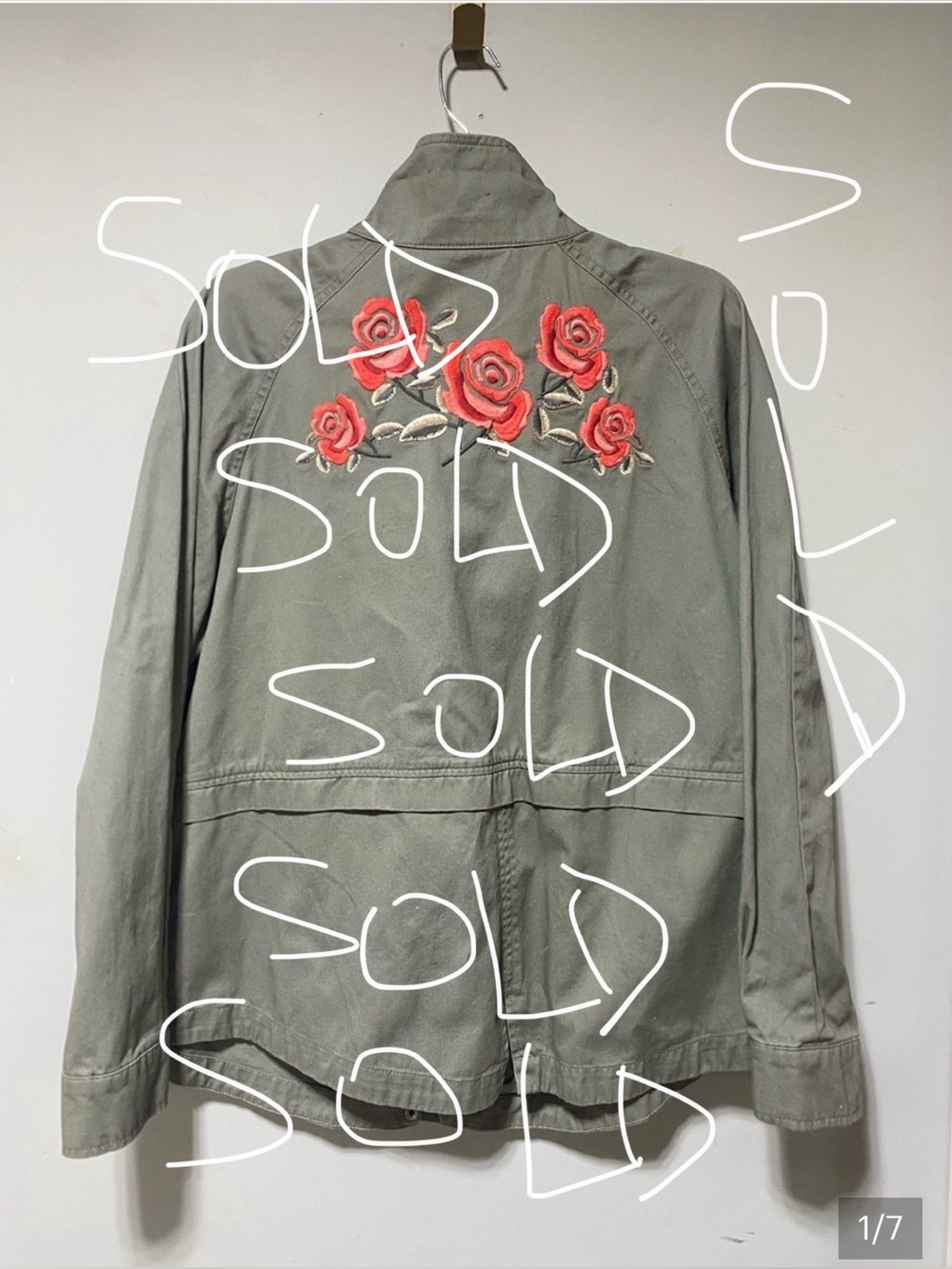 SOLDSOLD &co Embroidered Rose Utility Jacket - Olive Green sz L SOLDSOLD